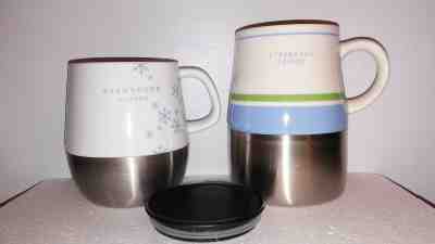 2 STARBUCK’S COFFEE Mugs With Lid, Ceramic And Stainless Steel, 2005 & 2007 - Sold on eBay May, 31st 2019 for $16.00