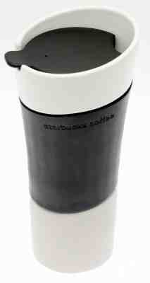 Starbucks Coffee 2009 White Black Rubber Grip Ceramic Travel Mug Traveler 14oz - Sold on eBay May, 31st 2019 for $49.03