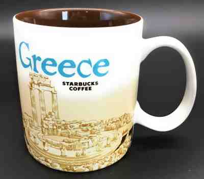 Starbucks Greece Global Icon Blue Brown Interior Ceramic Coffee Cup Mug 2014 - Sold on eBay May, 31st 2019 for $27.80