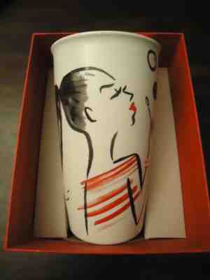 NEW Starbucks 2015 Hand Sketch Girl Blowing Bubbles Red Lid Dbl Wall Travel Mug - Sold on eBay May, 31st 2019 for $44.95