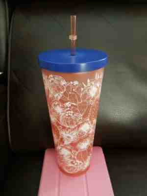 NEW 2019 STARBUCKS COLD CUP DESSERT FLORAL CACTUS BLUE PINK WHITE TUMBLER 24 fl - Sold on eBay May, 30th 2019 for $24.98