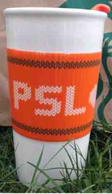 STARBUCKS "TEAM PSL" CERAMIC Orange Sleeve TUMBLER PUMPKIN SPICE LATTE 10 OZ - Sold on eBay May, 30th 2019 for $17.81