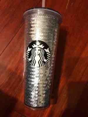 Starbucks 2017 Holiday Silver Sequin 24 oz Cold Tumbler Cup Straw Venti New  - Sold on eBay May, 30th 2019 for $29.99