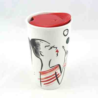 Starbucks 2015 White Ceramic Travel Tumbler Mug Girl Blowing Bubbles - Sold on eBay May, 30th 2019 for $25.00