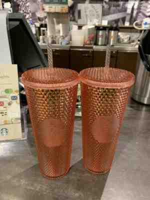 Starbucks Acrylic Iridescent Rose Gold Pink Studded Rainbow Cold Cup Tumbler24oz - Sold on eBay Jun, 2nd 2019 for $34.00