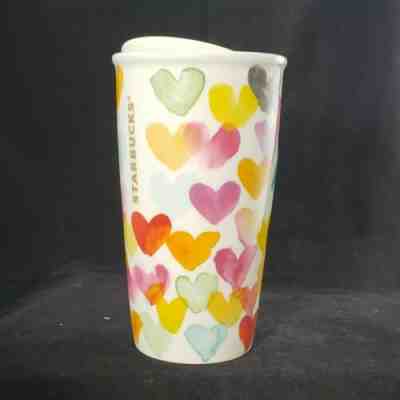 Starbucks Coffee 2015 Watercolor Heart Ceramic Traveler Travel Mug Multicolor - Sold on eBay Jun, 2nd 2019 for $37.95