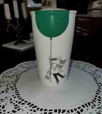 Starbucks Ceramic Travel Tumbler Mug Boy Green Balloon 12 oz Cup 2014 Lid White - Sold on eBay Jun, 2nd 2019 for $23.10