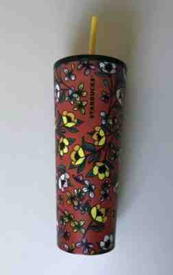 STARBUCKS COLD CUP POPPY FLOWER FLORAL RED STAINLESS STEEL TUMBLER 24 fl oz ROSE - Sold on eBay Jun, 2nd 2019 for $31.95