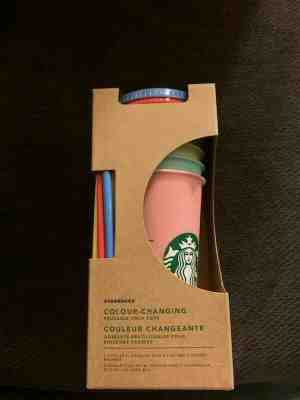 Starbucks COLOR CHANGING Reusable 5 pack cups lids straws 24oz BRAND NEW IN BOX - Sold on eBay Jun, 2nd 2019 for $63.99