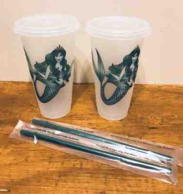 Set Of 2 Starbucks Siren Mermaid Reusable Frosted Plastic Cold Cup Tumbler Venti - Sold on eBay Jun, 2nd 2019 for $16.99