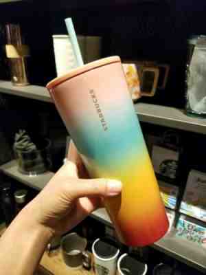 NEW STARBUCKS COLD CUP RAINBOW STAINLESS STEEL VENTI TUMBLER CUP 24 oz. - Sold on eBay Jun, 1st 2019 for $41.90