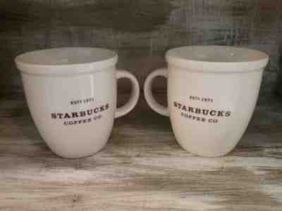 Starbucks Set of 2 WHITE BARISTA COFFEE CO Cups Mugs 2001 established 1971