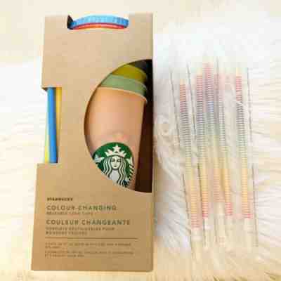 Starbucks Color Changing Reusable Cold Cups 5 Cup Set Plus rainbow Straws - Sold on eBay Jun, 1st 2019 for $110.00