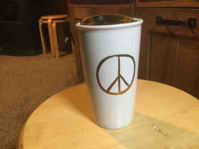 Starbucks Tall Ceramic Peace Sign Travel Mug w/Lid. 6” H x 3.5” D. In gift box, - Sold on eBay Jun, 1st 2019 for $25.00