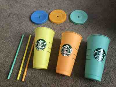 Starbucks Color Changing Cups Reusable 24oz Apricot Arctic Citron Set of 3 - Sold on eBay Jun, 1st 2019 for $29.99