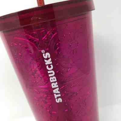 Starbucks tumbler 24 ounce Bright Pink Embossed floral Metallic foil  - Sold on eBay Jun, 1st 2019 for $29.98