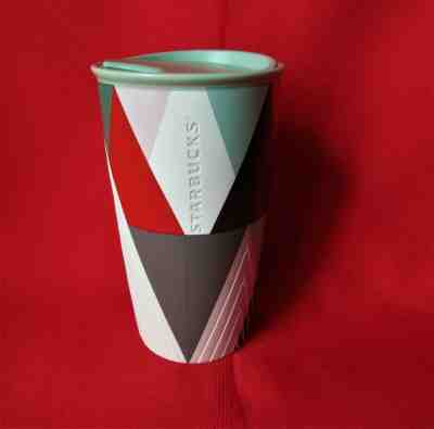 NEW 2016 Starbucks Coffee Holiday Geometric Tree Ceramic Travel Tumbler with Lid - Sold on eBay May, 31st 2019 for $17.35