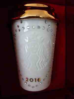 Starbucks Swarovski Ornament - 2016 - NIB - White Cup with Crystals/Boxed - Sold on eBay May, 30th 2019 for $32.00
