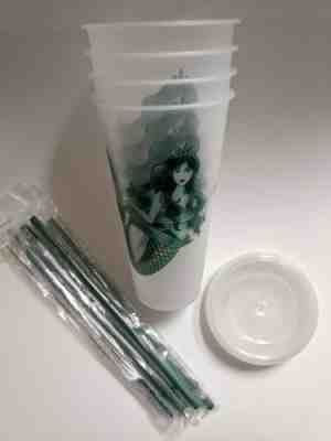 Starbucks MERMAID SIREN Reusable Venti 24 oz Frosted Cold Cup RARE NEW 4-pack - Sold on eBay Jun, 3rd 2019 for $30.99