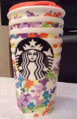 Starbucks Spring Flowers Floral Double Wall Ceramic Traveler Tumbler Blue Purple - Sold on eBay Jun, 3rd 2019 for $42.95