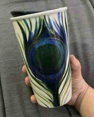 STARBUCKS 2015 Coffee Peacock Feather Traveler Tumbler Mug Dot Collection 12oz - Sold on eBay Jun, 3rd 2019 for $20.00