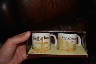 STARBUCKS Set Of Two Demitasse 3oz Coffee Espresso Mugs Amsterdam Netherlads NIB - Sold on eBay Jun, 3rd 2019 for $28.86