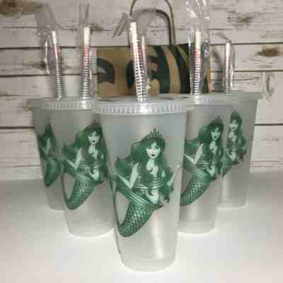 Starbucks Cold Cup Venti Mermaid 2019 Siren Cups Lot Of 6 Rainbow Straws - Sold on eBay Jun, 1st 2019 for $31.00