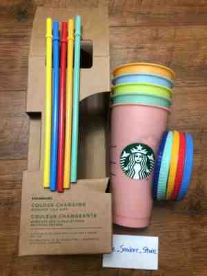 Starbucks Reusable COLOR CHANGING Cold Cup Collection Pack Of 5 Lids Straws 24oz - Sold on eBay Jun, 5th 2019 for $69.00
