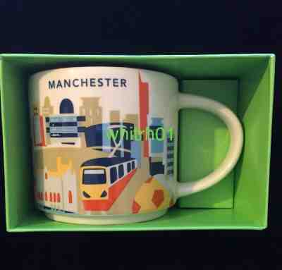 Starbucks Manchester YAH Mug England Train Soccer Guitar UK Cup You Are Here New - Sold on eBay May, 28th 2019 for $49.99