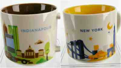 Starbucks Coffee Mug LOT You Are Here Collection YAH New York Indianapolis 14 oz - Sold on eBay May, 27th 2019 for $22.45