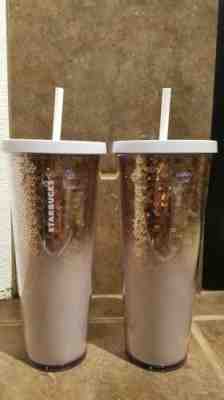 New Starbucks 2018 Holiday Sequin Tumbler White Rose Gold/ White Straw 24oz  - Sold on eBay Jun, 4th 2019 for $36.99
