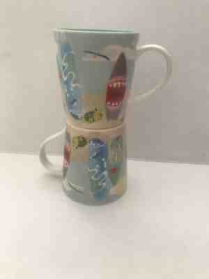 PAIR STARBUCKS COFFEE MUG HAWAII SURF BOARD BEACH TURTLE SHARK BONE CHINA 2010 - Sold on eBay Jun, 3rd 2019 for $29.00