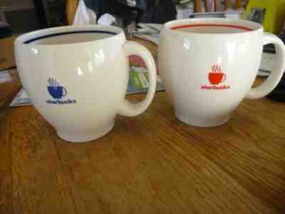 Starbucks 2003 and 2004 Barista Coffee Mugs Cups White red & White blue set pair - Sold on eBay May, 29th 2019 for $25.00