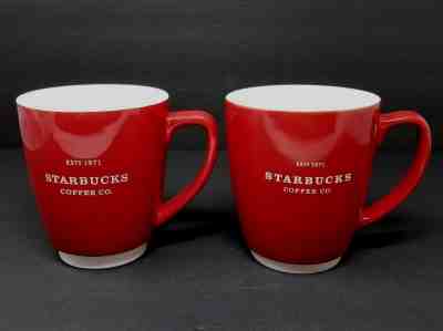 Starbucks Coffee 2008 Abbey Set of 2 Mugs Est 1971 Red White Trim Large 16 oz  - Sold on eBay May, 30th 2019 for $39.96