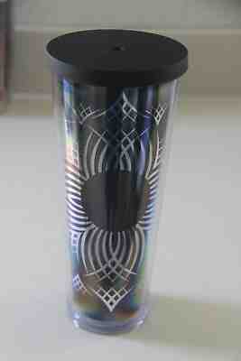 STARBUCKS 2014 GORGEOUS BLACK COLD CUP WITH GREAT SILVER DESIGN - VENTI W/ STRAW - Sold on eBay Jun, 4th 2019 for $24.00