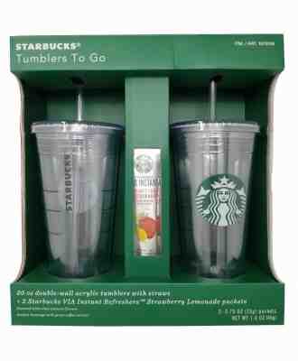 NEW Starbucks Tumblers To Go 20 oz. Double-Wal Acrylic Cold Cup 2 Pack Gift Set  - Sold on eBay May, 27th 2019 for $18.99