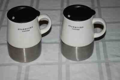 2 x Starbucks Travel Coffee Mug White Ceramic Stainless Steel 14oz 2006 w Lids - Sold on eBay Jun, 4th 2019 for $36.89