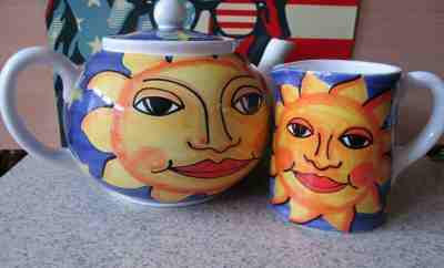 Starbucks Italy Ciao Bellini Teapot & Creamer Set Pottery Sun Moon Stars Coffee  - Sold on eBay May, 30th 2019 for $24.95