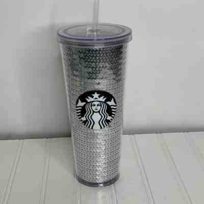 Starbucks 2017 Silver Sequins 24 oz Cup Limited Edition Holiday Tumbler - Sold on eBay Jun, 3rd 2019 for $18.00