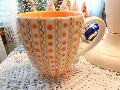 STARBUCKS 2003 Lg BARISTA Pedestal MUG with ORANGE POLKA DOTS & STRIPES  - Sold on eBay May, 2nd 2019 for $18.55