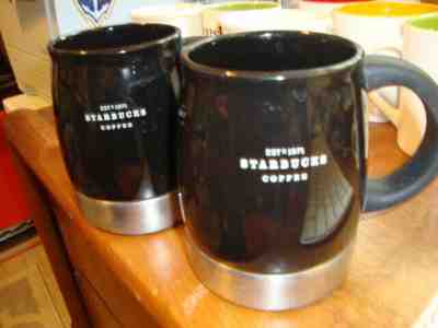 2 Starbucks 14oz Black Ceramic Stainless Coffee Mug Weighted Rubber Bottom 2007  - Sold on eBay May, 21st 2019 for $25.00