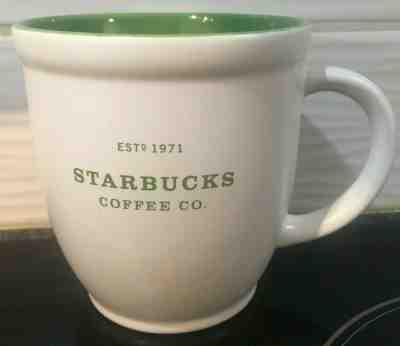 2007 Starbucks Coffee Mug "Abbey" White with Green Inside and Lettering  - Sold on eBay May, 20th 2019 for $15.00
