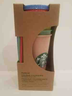 STARBUCK'S COLOR CHANGING REUSABLE COLD CUPS 5 CUPS 24 OZ WITH LIDS & STRAWS - Sold on eBay Jun, 20th 2019 for $79.00