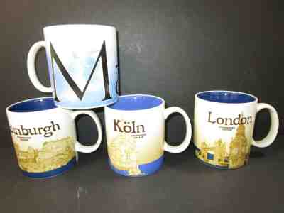 4x Starbucks Mugs City Collector Series Edinburgh London Koln Maui Blue Cream  - Sold on eBay Jun, 20th 2019 for $47.00