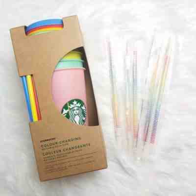 New 2019 Starbucks Color Changing Reusable Cold Cups Set of 5 + 5 Rainbow Straws - Sold on eBay Jun, 20th 2019 for $85.00