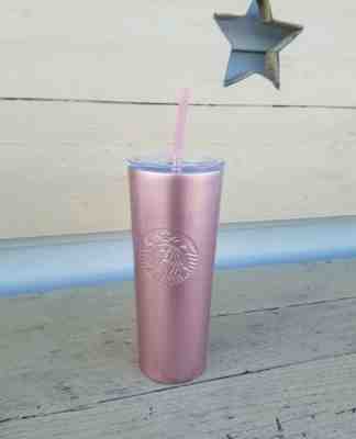 Starbucks Brand New 24 Oz Rose Gold Shimmer Travel Tumbler Clear Lid Cold Cup - Sold on eBay Jun, 20th 2019 for $47.99