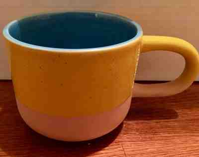 New Starbucks 2018 Terra Cotta Two Tone Yellow Blue Long Handle Coffee Mug - Sold on eBay Jun, 19th 2019 for $22.00