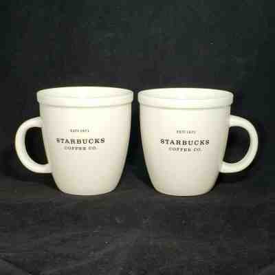 2 Starbucks Barista Coffee 2001 Abbey White 18 oz Large Tea Mug Black Lettering - Sold on eBay Jun, 19th 2019 for $52.95