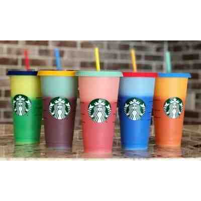 Starbucks Color Changing Reusable 24 oz. Cold Cup Collection - 5 Lids 5 Straws - Sold on eBay Jun, 19th 2019 for $71.00
