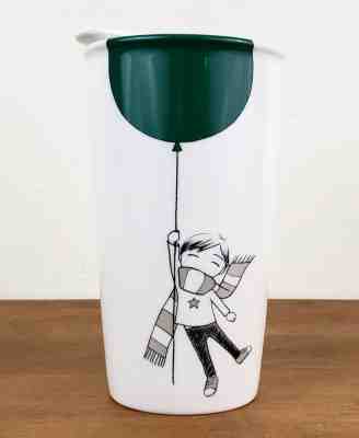 Starbucks 2014 Boy w/Green Balloon 12 oz. Ceramic Travel Coffee Tumbler Mug, EUC - Sold on eBay Jun, 19th 2019 for $19.99